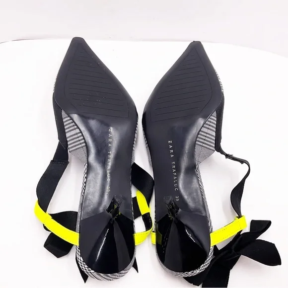 {Zara} Gray Plaid Slingback Bow Kitten Heels - Picture 12 of 16